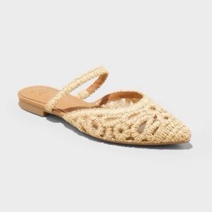 NWT Vienna Raffia Woven Mule Flats Sz 9.5 Natural Tan Slip On Beach Nautical